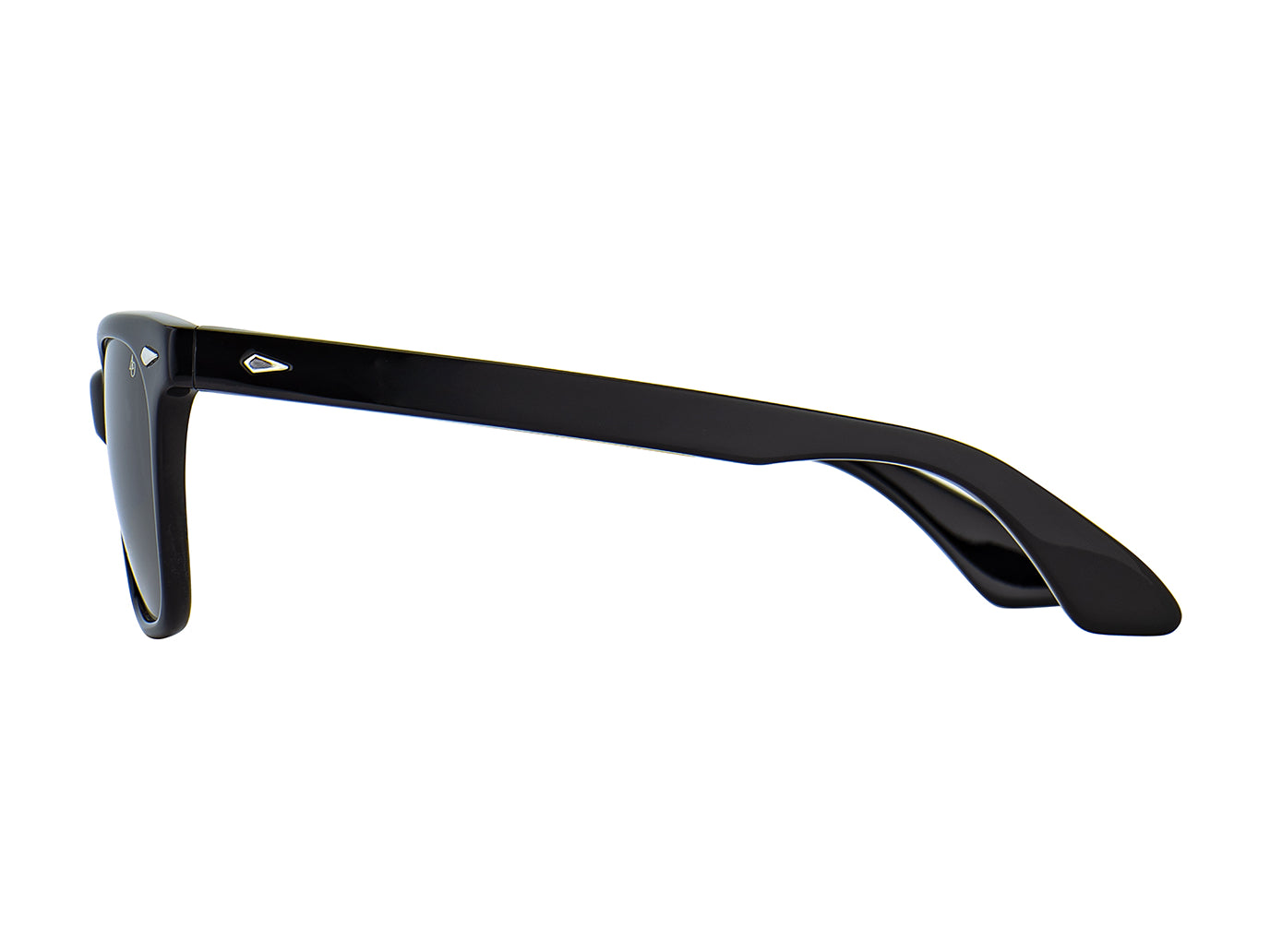 Side view of black American Optical Saratoga acetate sunglasses with polarised grey nylon lens