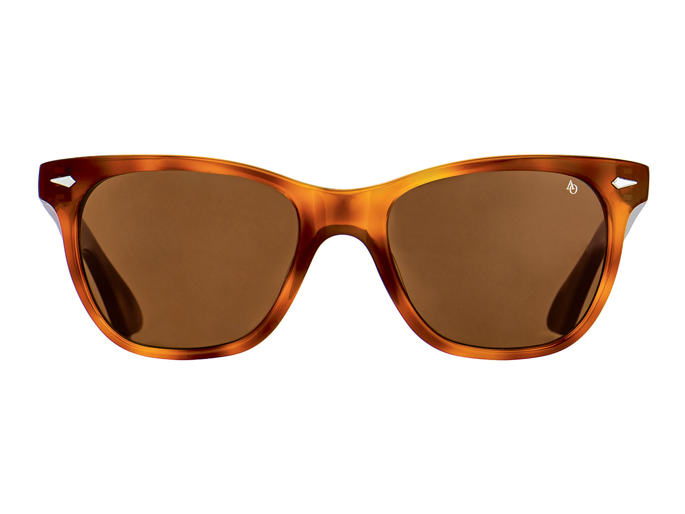 Front view of havana American Optical Saratoga acetate sunglasses with non-polarised brown nylon lens