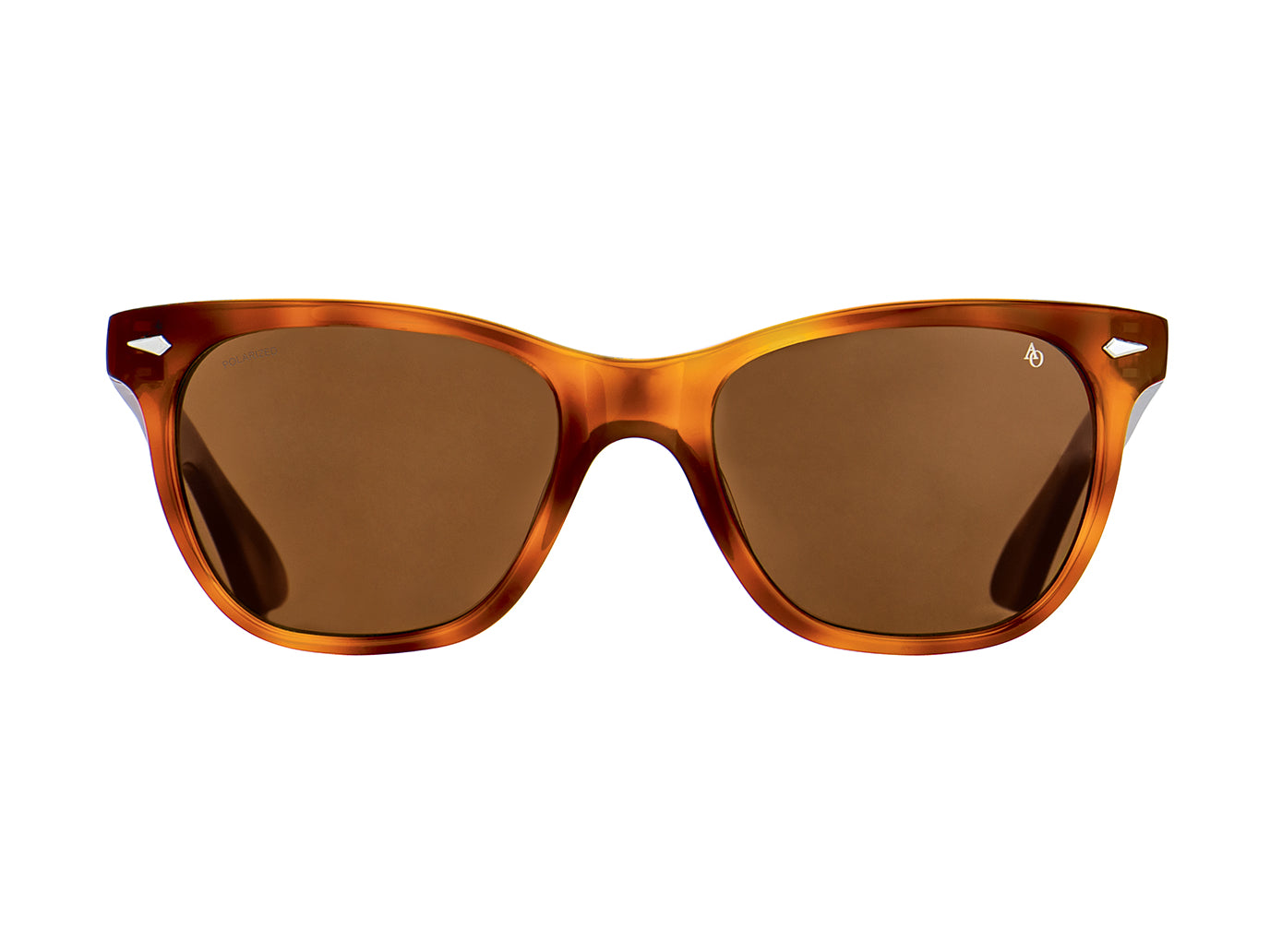 Front view of havana American Optical Saratoga acetate sunglasses with polarised brown nylon lens