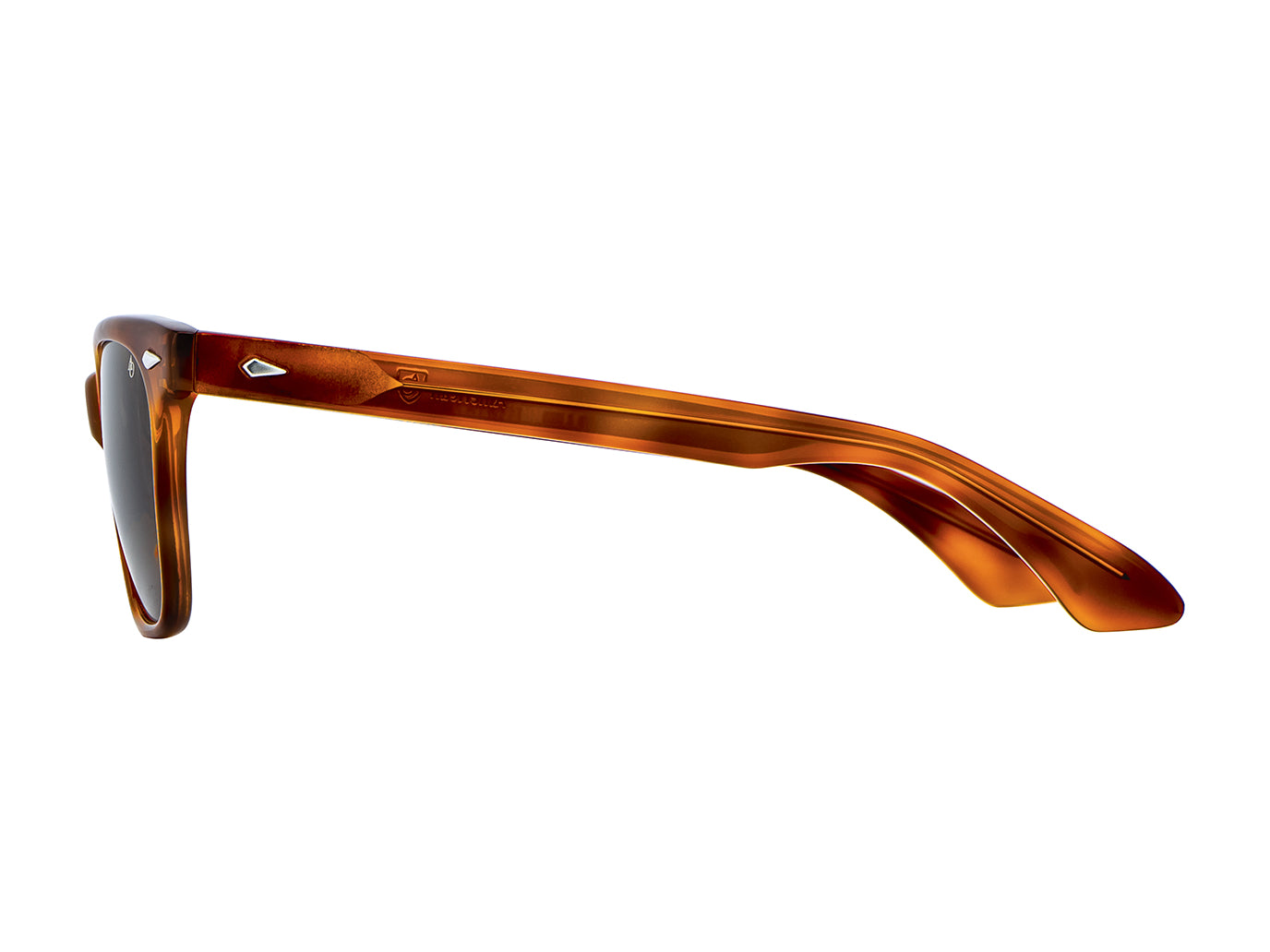 Side view of havana American Optical Saratoga acetate sunglasses with polarised brown nylon lens