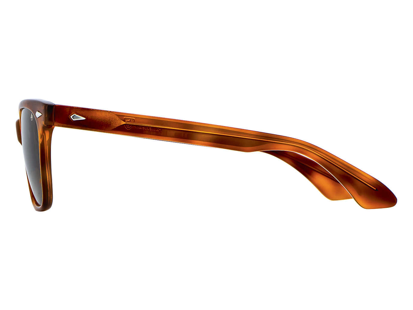 Side view of havana American Optical Saratoga acetate sunglasses with non-polarised brown nylon lens