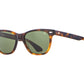 Front angle view of tortoise American Optical Saratoga acetate sunglasses with polarised green nylon lens