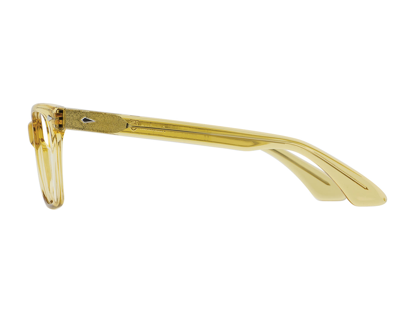 Side view of yellow crystal American Optical Saratoga frame only acetate sunglasses