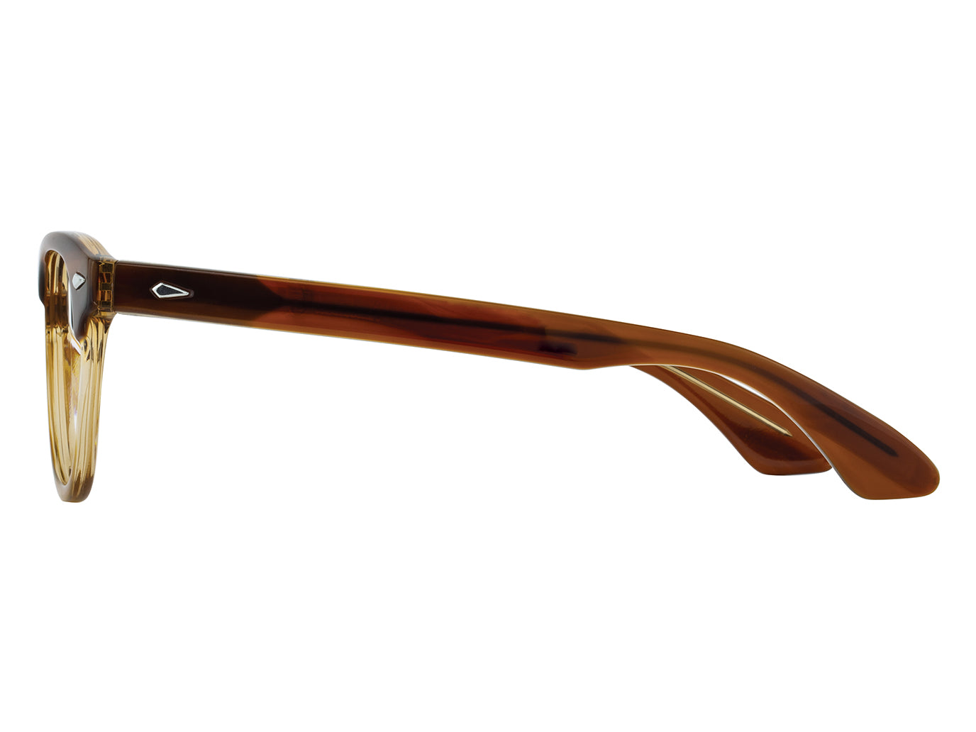 Side view of chestnut and sand American Optical Times frame only acetate sunglasses