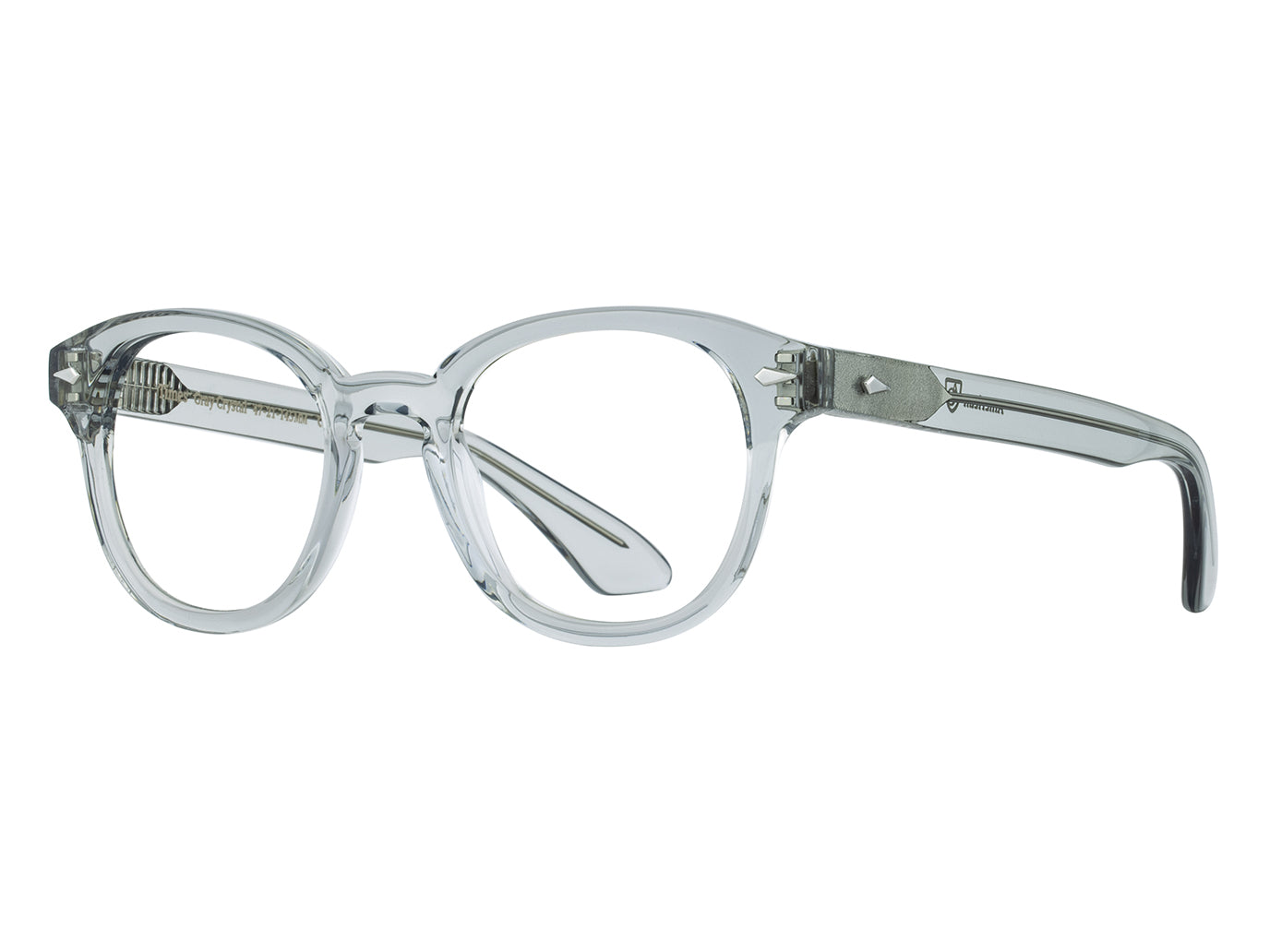 Front angle view of grey crystal American Optical Times frame only acetate sunglasses