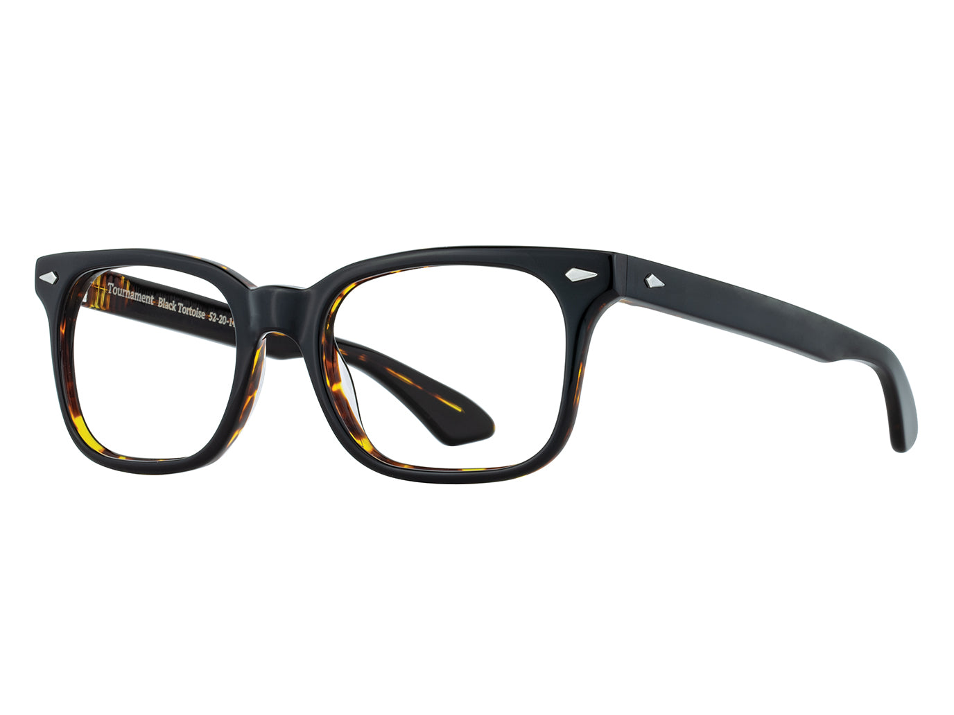 Front angle view of black tortoise American Optical Tournament frame only acetate sunglasses