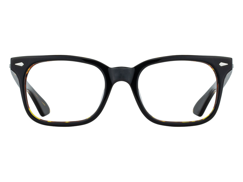 Front view of black tortoise American Optical Tournament frame only acetate sunglasses