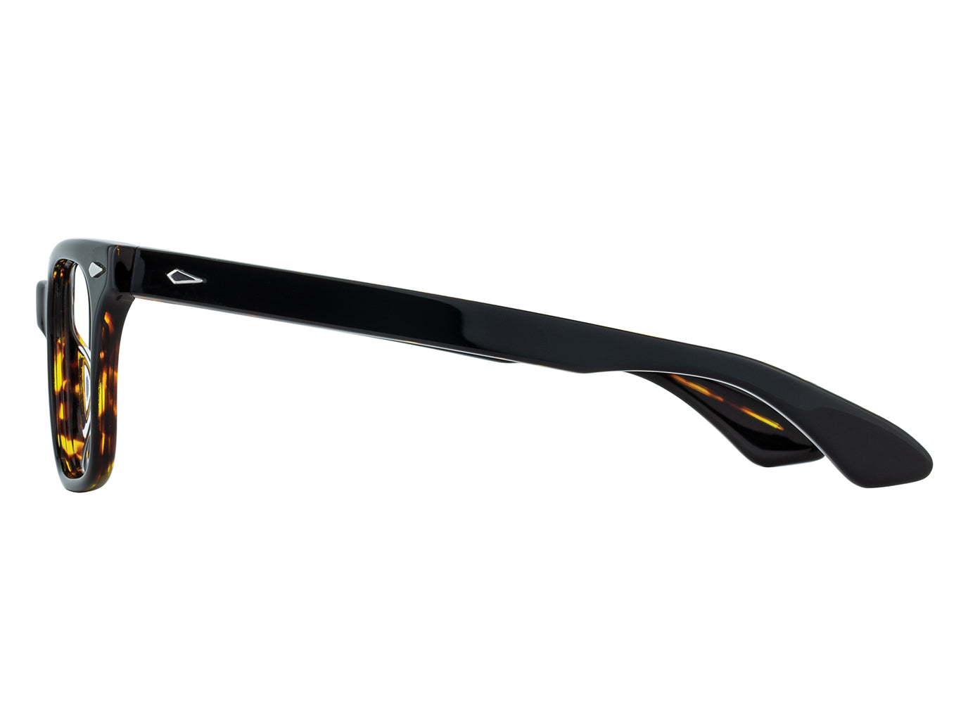 Side view of black tortoise American Optical Tournament frame only acetate sunglasses