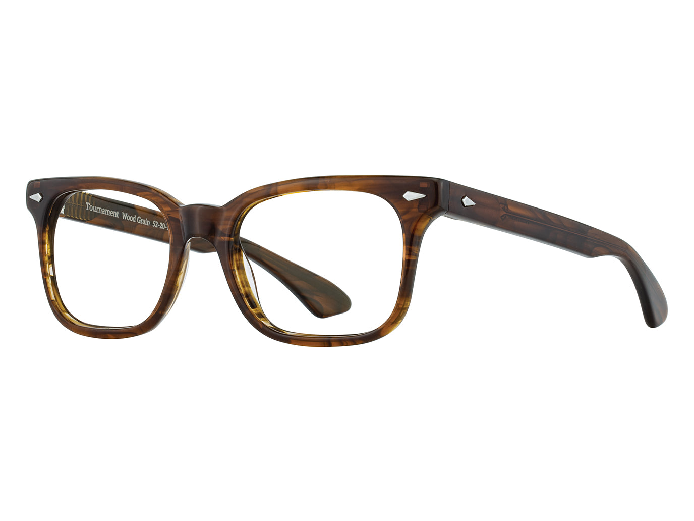 Front angle view of woodgrain American Optical Tournament frame only acetate sunglasses