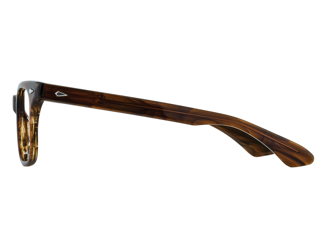 Side view of woodgrain American Optical Tournament frame only acetate sunglasses